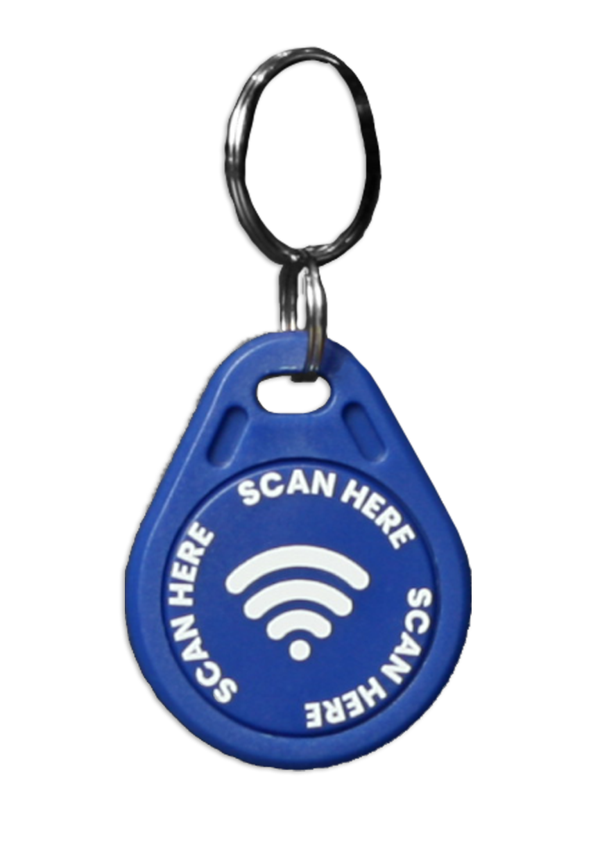 Contactless Blue PVC Keyring With 'Scan Here' Wording