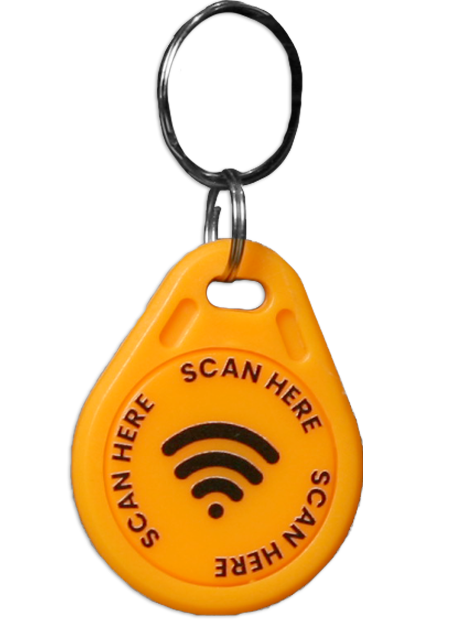 Contactless Yellow PVC Keyring With 'Scan Here' Wording